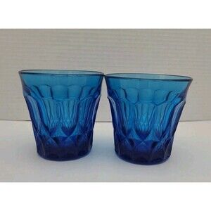 Set 2 Noritake Perspective Cobalt Blue Glass Cocktail Water 4" Glass 10 Oz